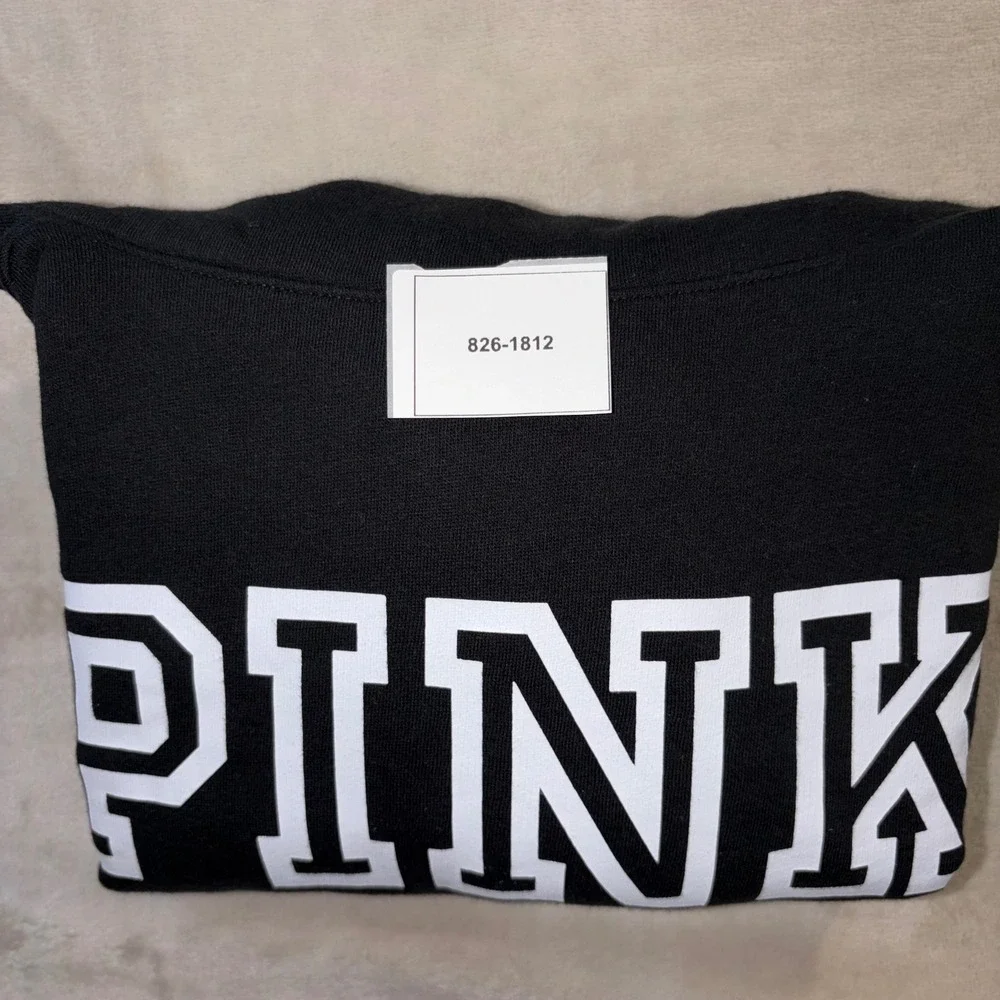 PINK Victorias Secret Funnel Neck Sweatshirt Black White Logo Cowl Pullover S